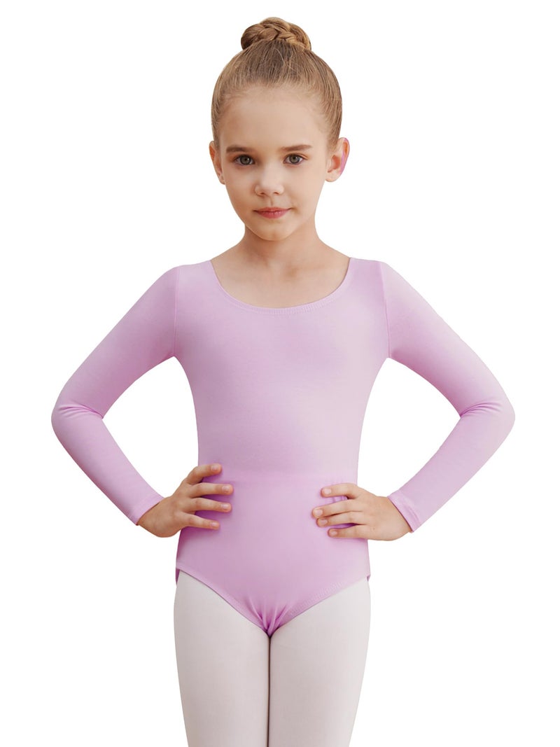 WEGETIT Long Sleeve Black Leotard for Girls Gymnastics Leotards Toddler Dance Ballet Bodysuit (Light Purple,4-6-Years) - Image 1